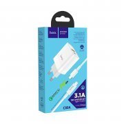 Превью Сетевое зарядное устройство Hoco C80A USB/Type-C с кабелем для Apple (Lightning - Type-C) (белое) &mdash; 10