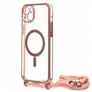 Чехол-накладка - SM016 SafeMag для Apple iPhone 14 Plus на ремешке (розовая) (215641) — 3