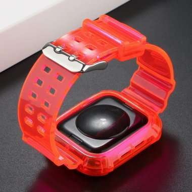 Ремешок для Apple Watch 44 mm прозрачный с кейсом (розовый) — 3