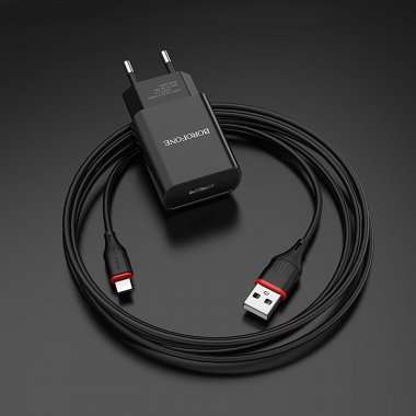 Сетевое зарядное устройство Borofone BA20A Sharp USB с кабелем для Apple Lightning (черное) &mdash; 3