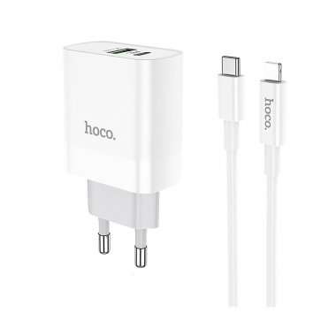 Сетевое зарядное устройство Hoco C80A USB/Type-C с кабелем для Apple (Lightning - Type-C) (белое) &mdash; 12